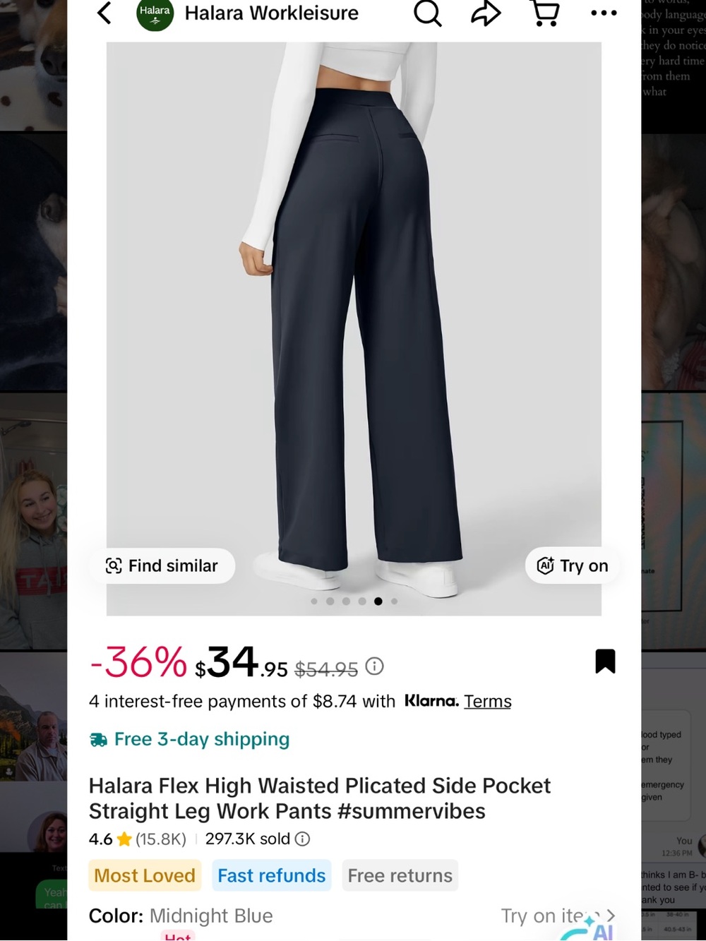 HALARA Straight-Leg Work Pants in Midnight Blue size Medium length Tall